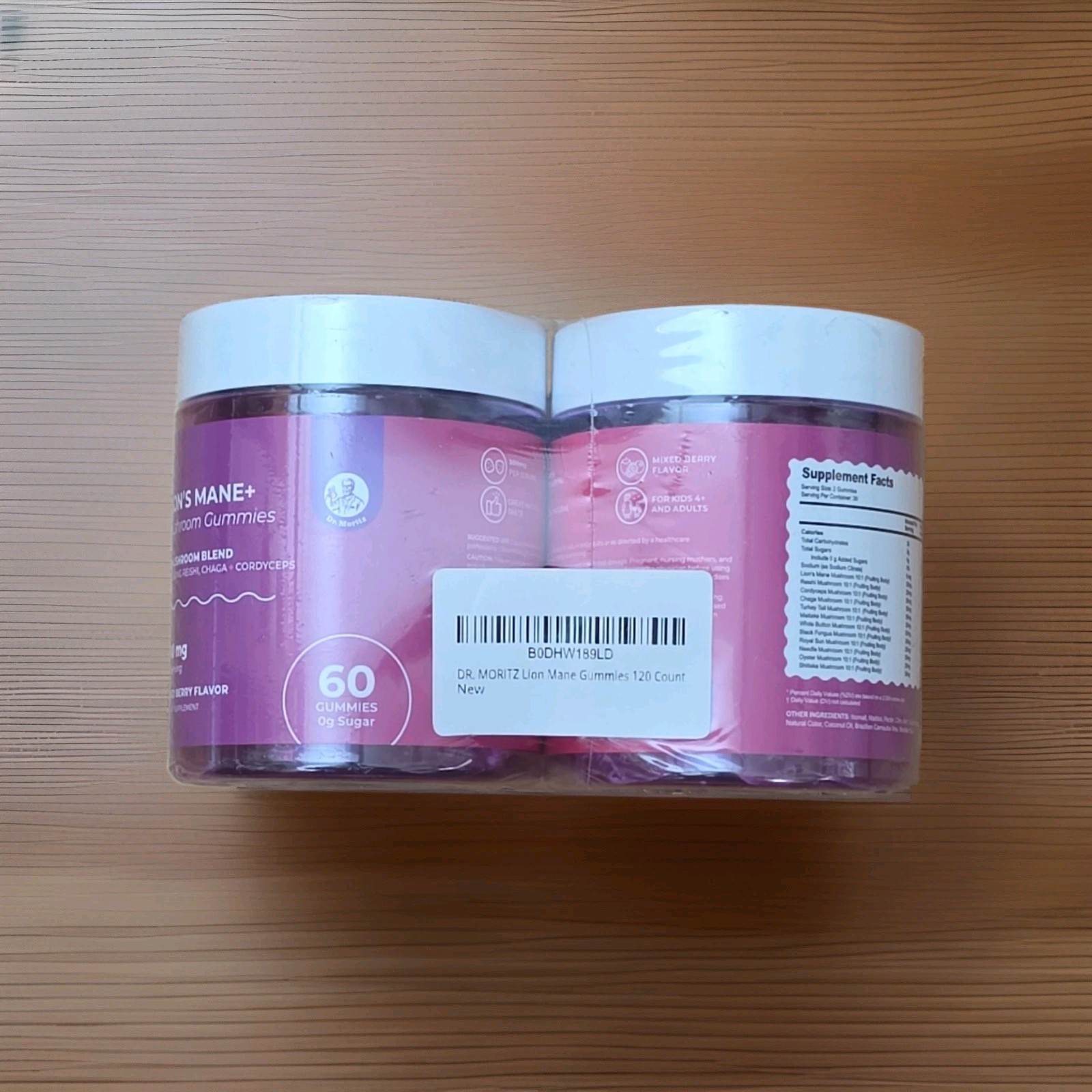 2 x Dr. Moritz Lion’s Mane+ Mushroom Gummies Berry 300mg TOTAL 120 Ct Non-GMO