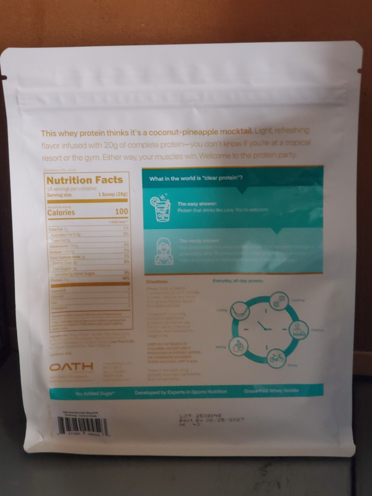 (BB 08/27) Oath Nutrition Clear Protein Coconut Colada Drink Mix – 18.3 oz.