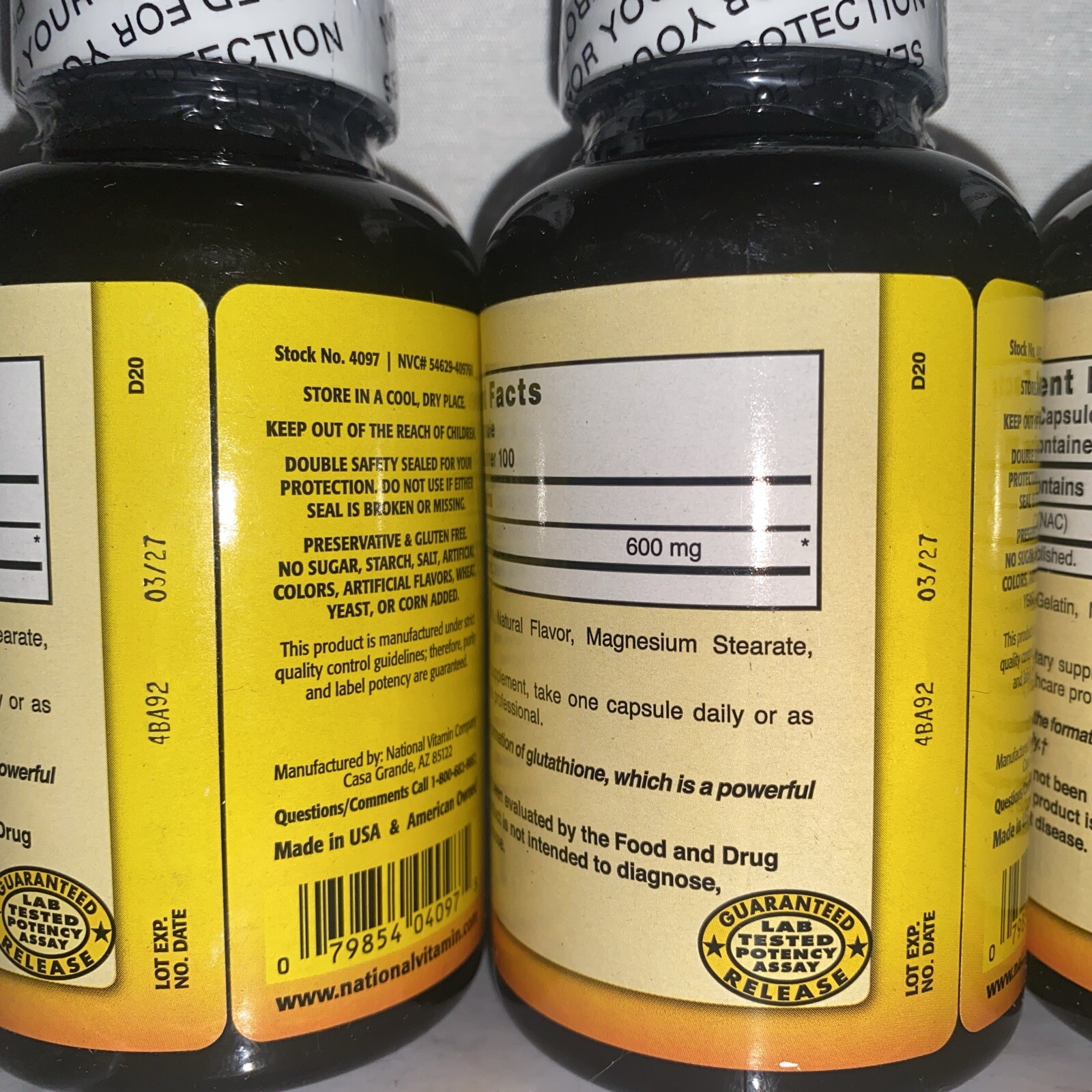 Lot Of 3-Nac Capsules 600 mg / 100 Caps Each