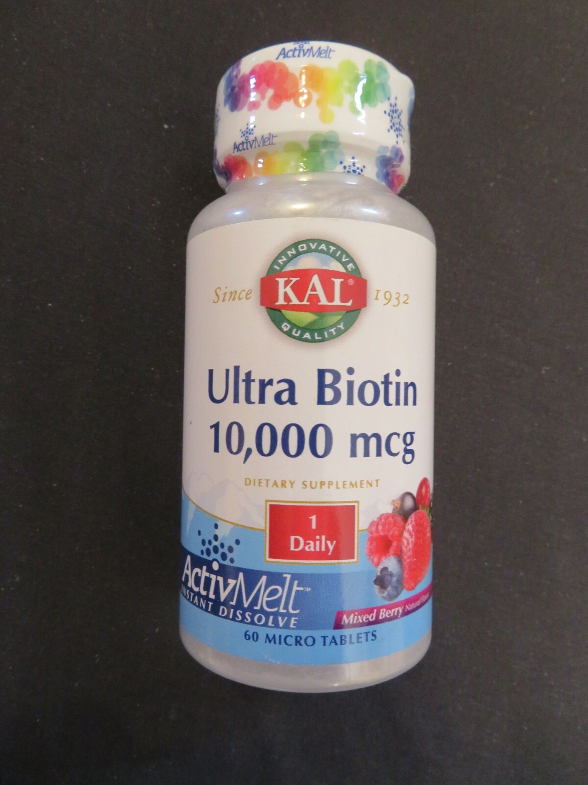 KAL Ultra Biotin 10,000 mcg Mixed Berry Flavor 1 Daily 60 Micro Tablets *