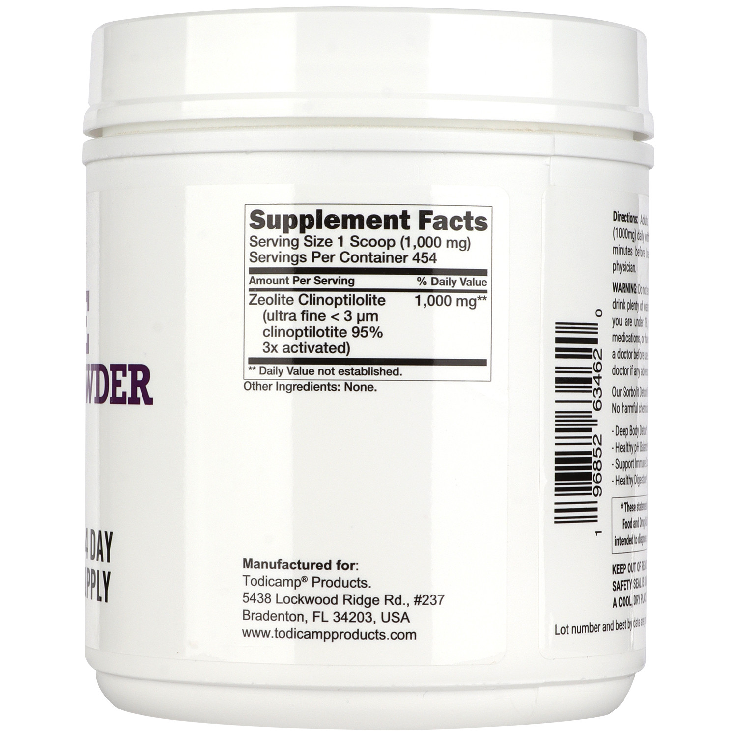 Zeolite Clinoptilolite Powder by TODICAMP® – Ultra FINE 1-2 µm – 454 Days Supply