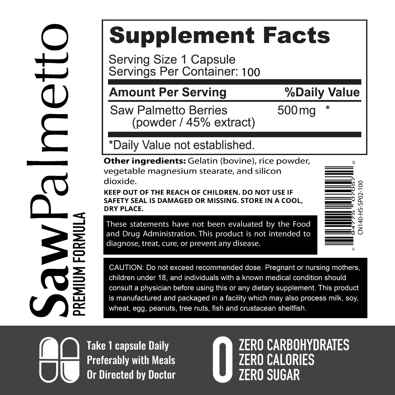 Saw Palmetto Premium, Hair Loss Protection, Prostate & Urinary & Male Health