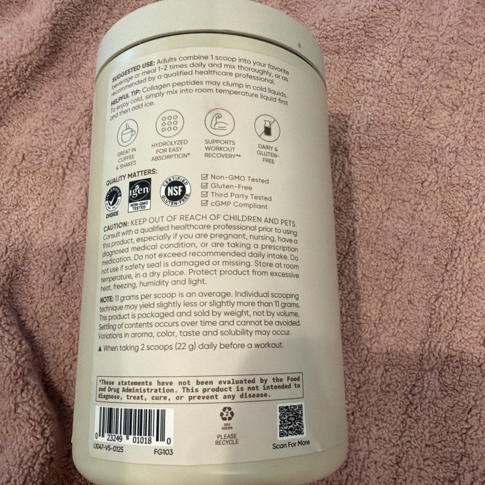 Sports Research Collagen Peptides Powder Hydrolyzed Unflavored Gluten Free 16 Oz