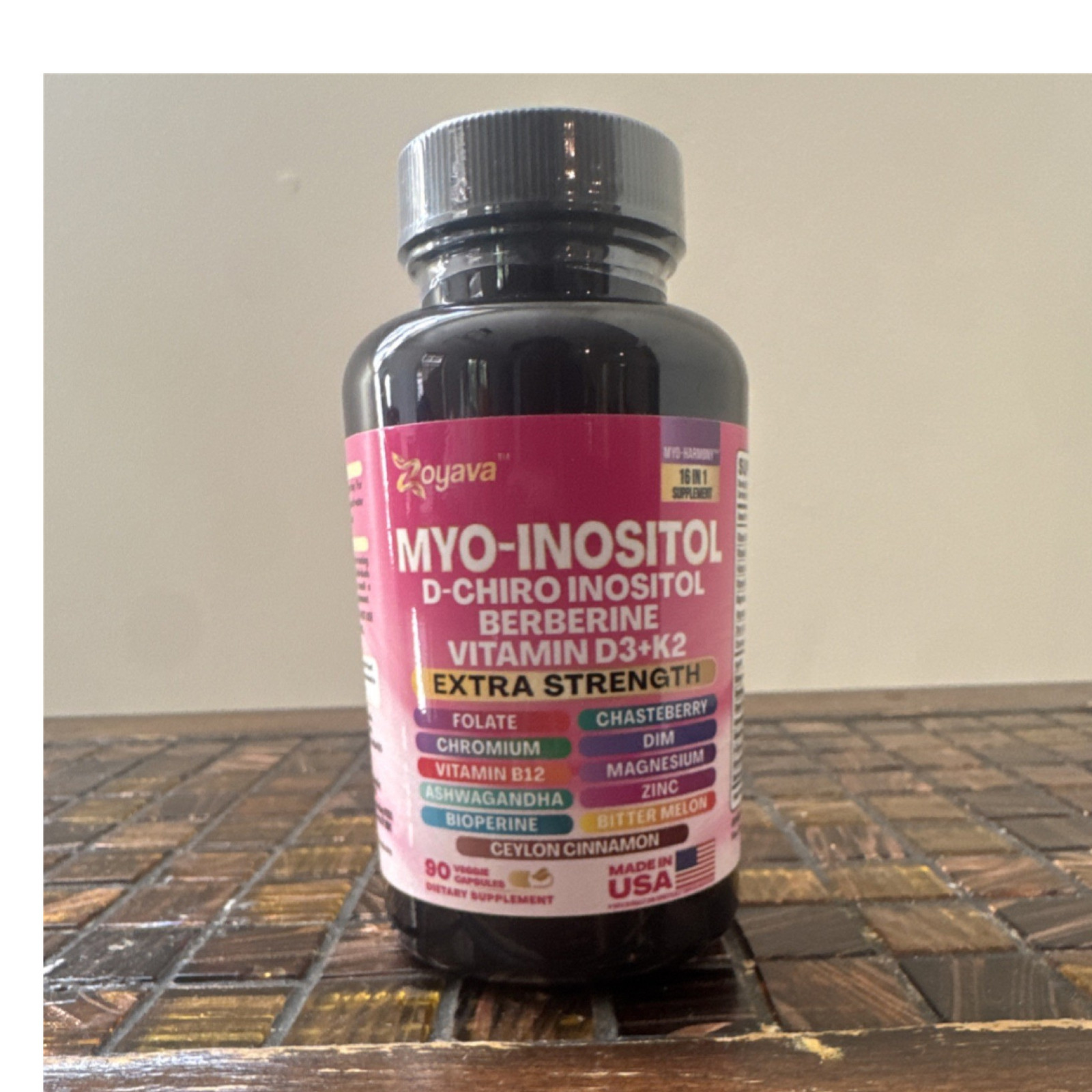Qoyava Myo-Inositol D-Chiro Inositol Berberine Vitamin D3 K2 90 Capsules