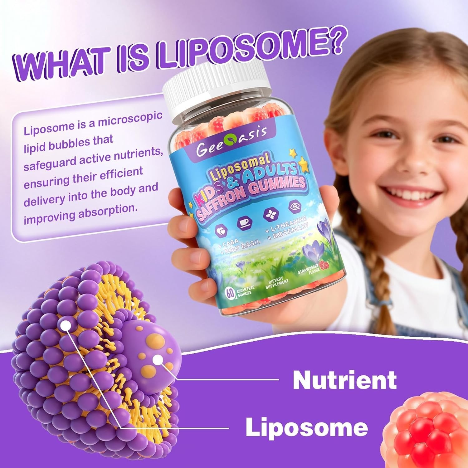 Liposomal Saffron Gummies Focus & Brain Support – L-Theanine GABA Omega-3 – 60ct