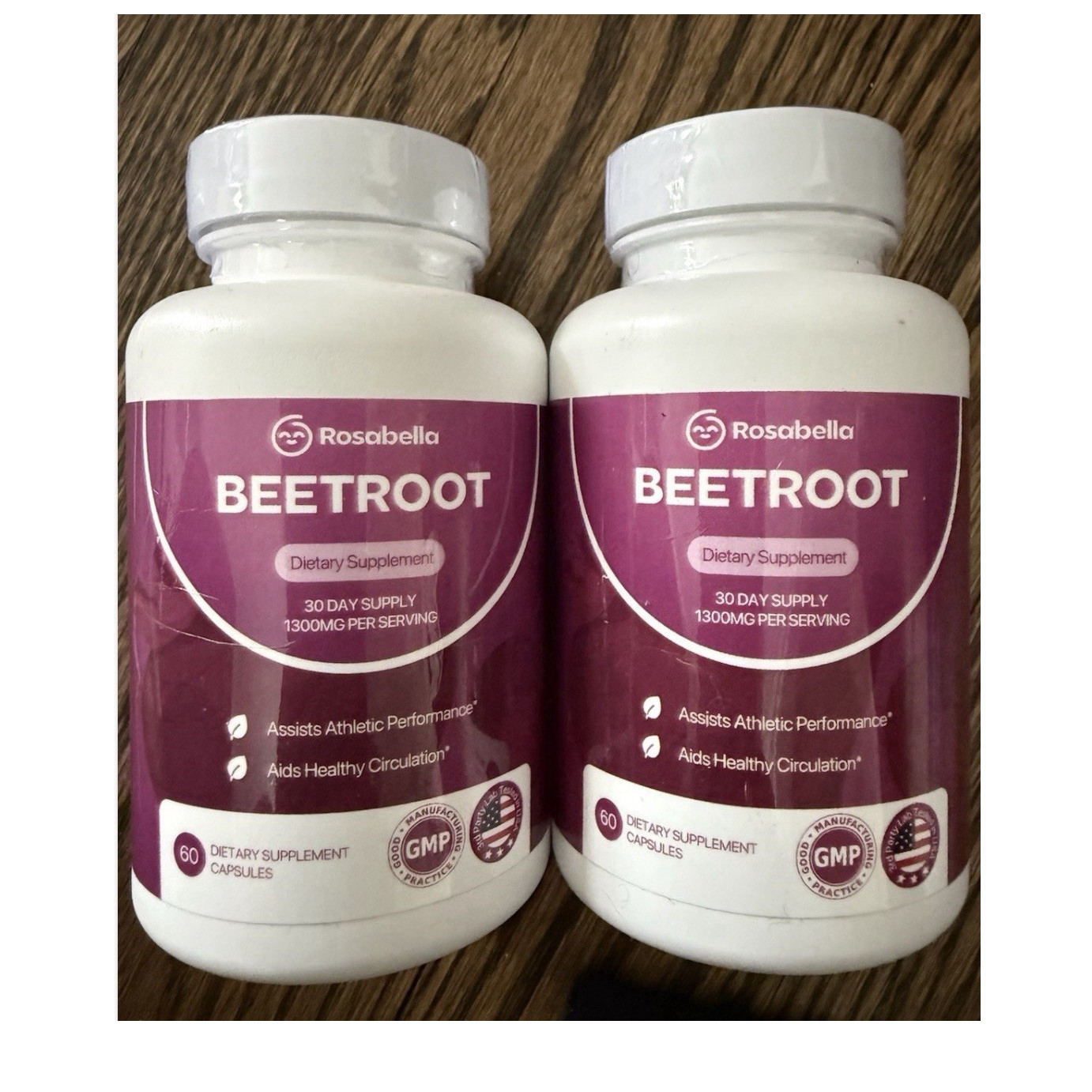 2 bottles Rosabella Beetroot Capsules 60 each1300 mg GMP Unflavored Exp 01/2028