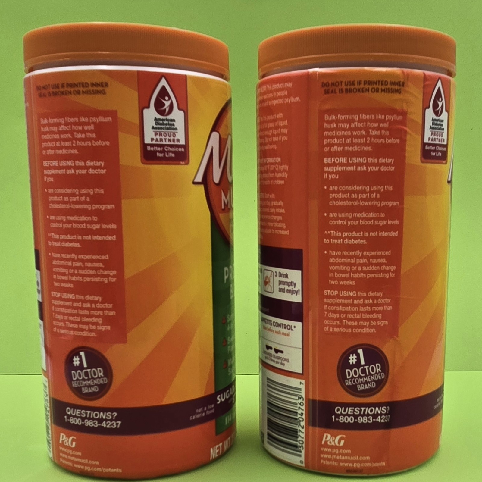 TWO Metamucil Premiun Blend Psyllium Fiber Supplement Orange Sugar-Free 23.5oz
