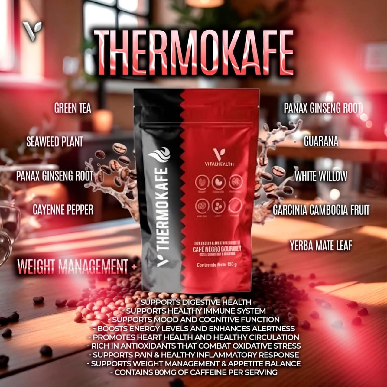 V-ThermoKafe Coffee Weightloss Energy Dietary Supplement Vital Health Exp 2027