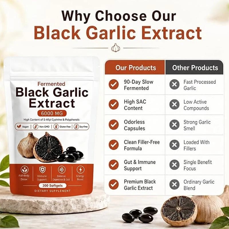 Black Garlic Extract Softgels 300ct, Odorless Vegan Non-GMO Supplement