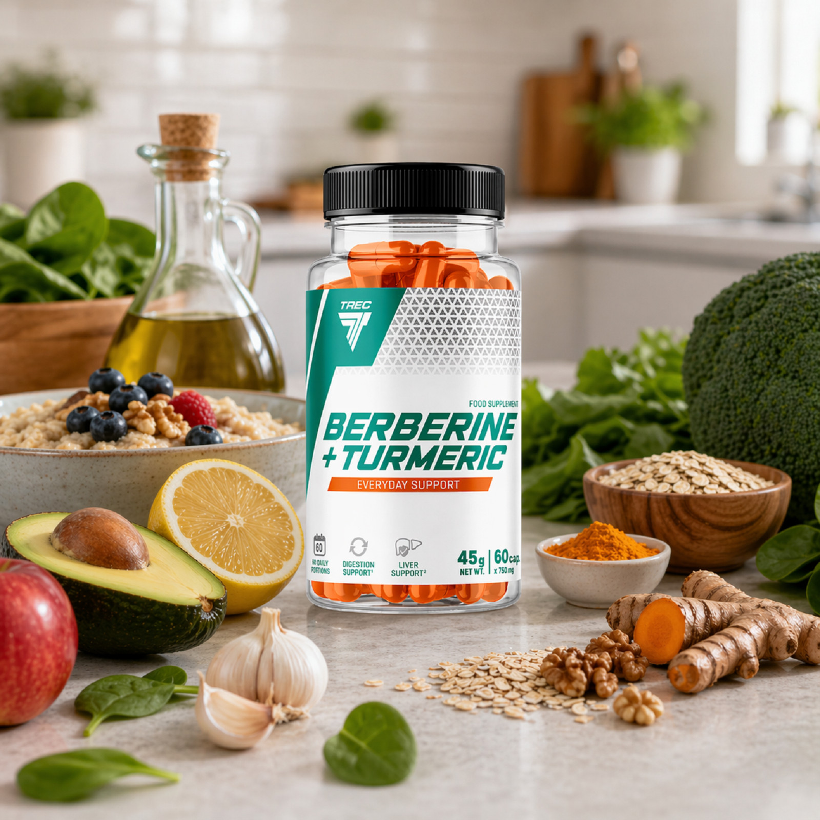 BERBERINE + TURMERIC – 60-180 caps – proper functioning of the liver, digestion