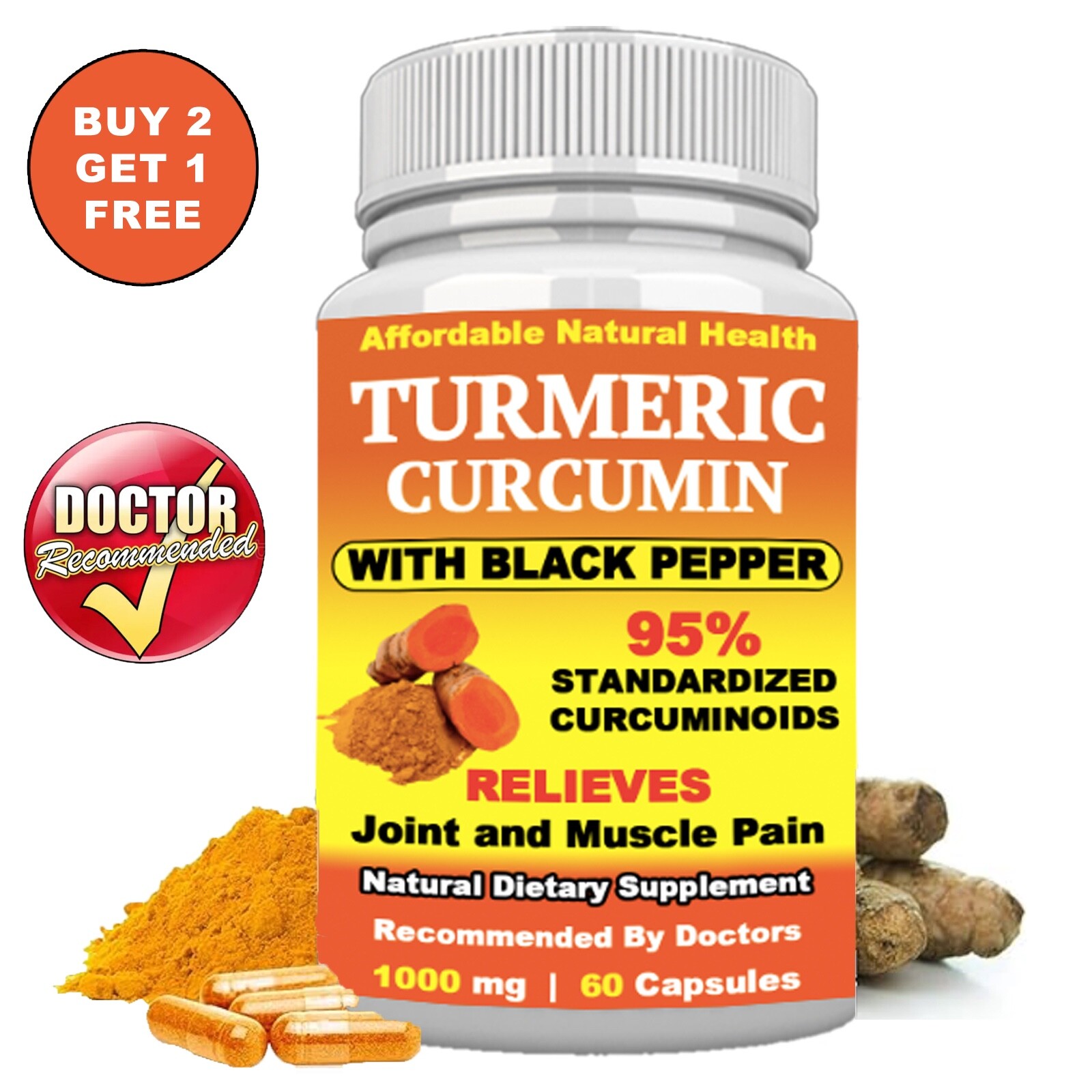 Turmeric With 95% Curcumin Joint and Muscle Pain Relief With Black Pepper