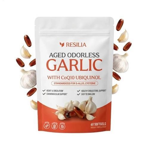 Resilia Garlic Extract 600mg Softgels (60 Count) Odorless Aged Garlic Extra