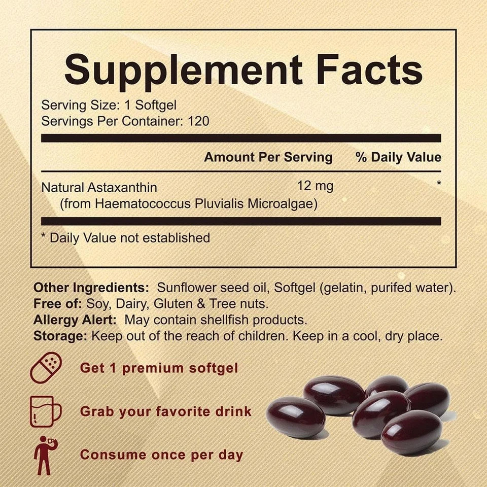 12mg Softgels 120 | – Supports Eye & Joint Astaxanthin 1-3PCS Health