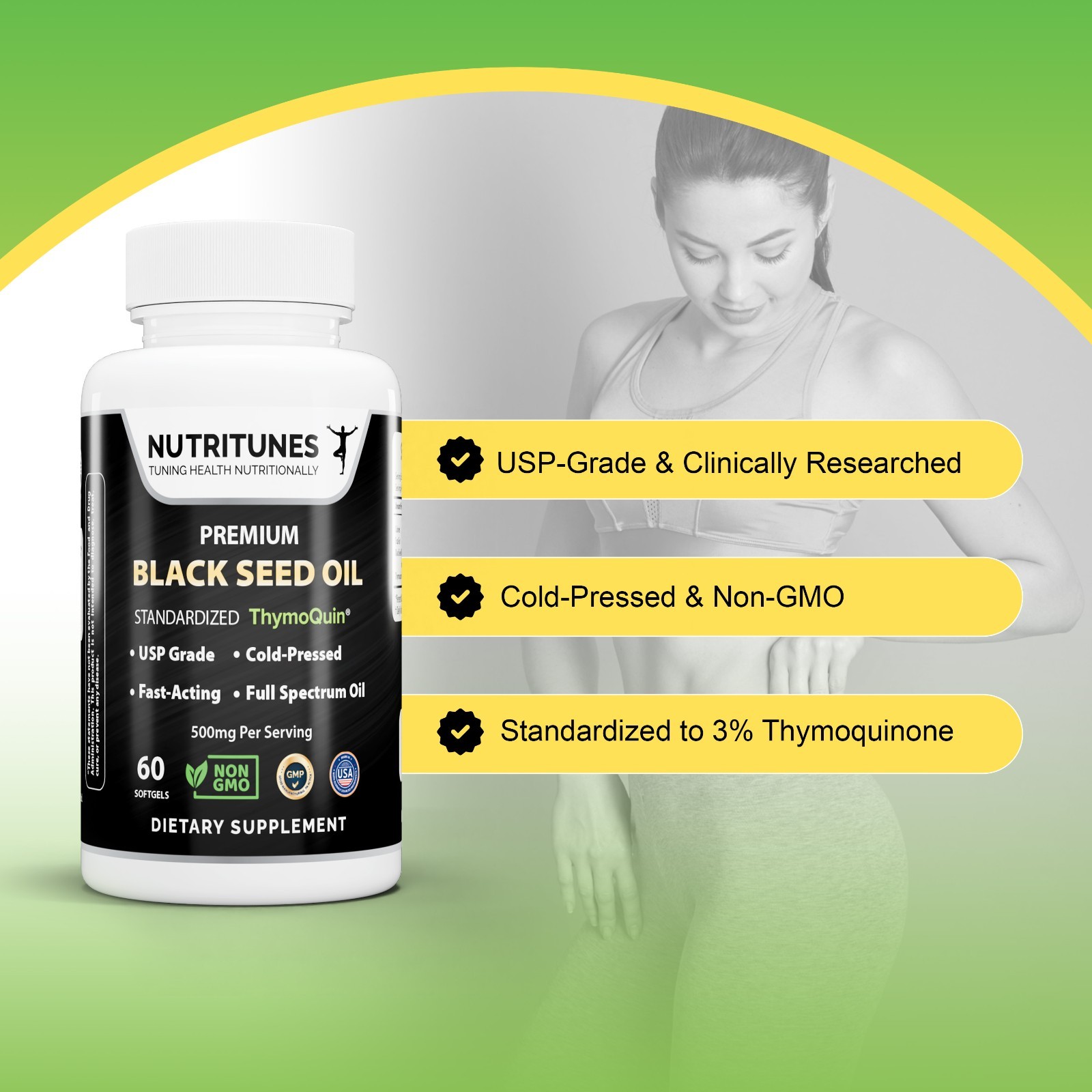 Black Seed Oil with 3% Thymoquinone Nigella Sativa – 60 Softgels