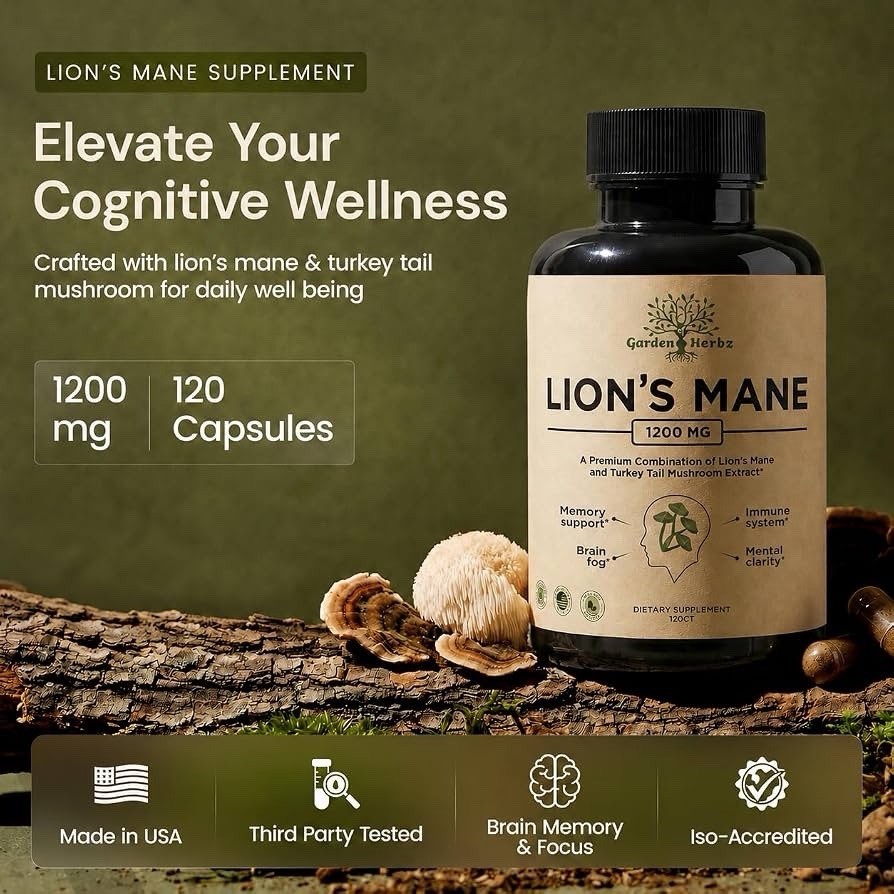 Lion’s Mane Turkey Tail Mushroom Extract Garden Herbz Dietary Supplement