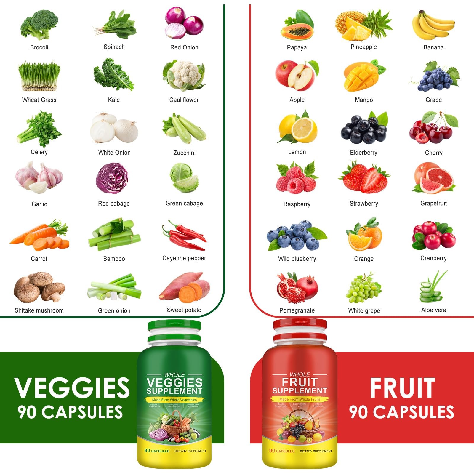 GKVIAT Fruits & Veggies Supplements – 2 Bottles 180 Total Vegetarian Capsules