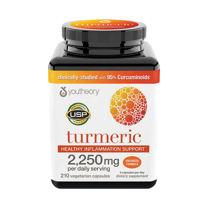 youtheory Turmeric 2250 mg – 210 count 95% Curcuminoids with BioPerine EXP:08/27