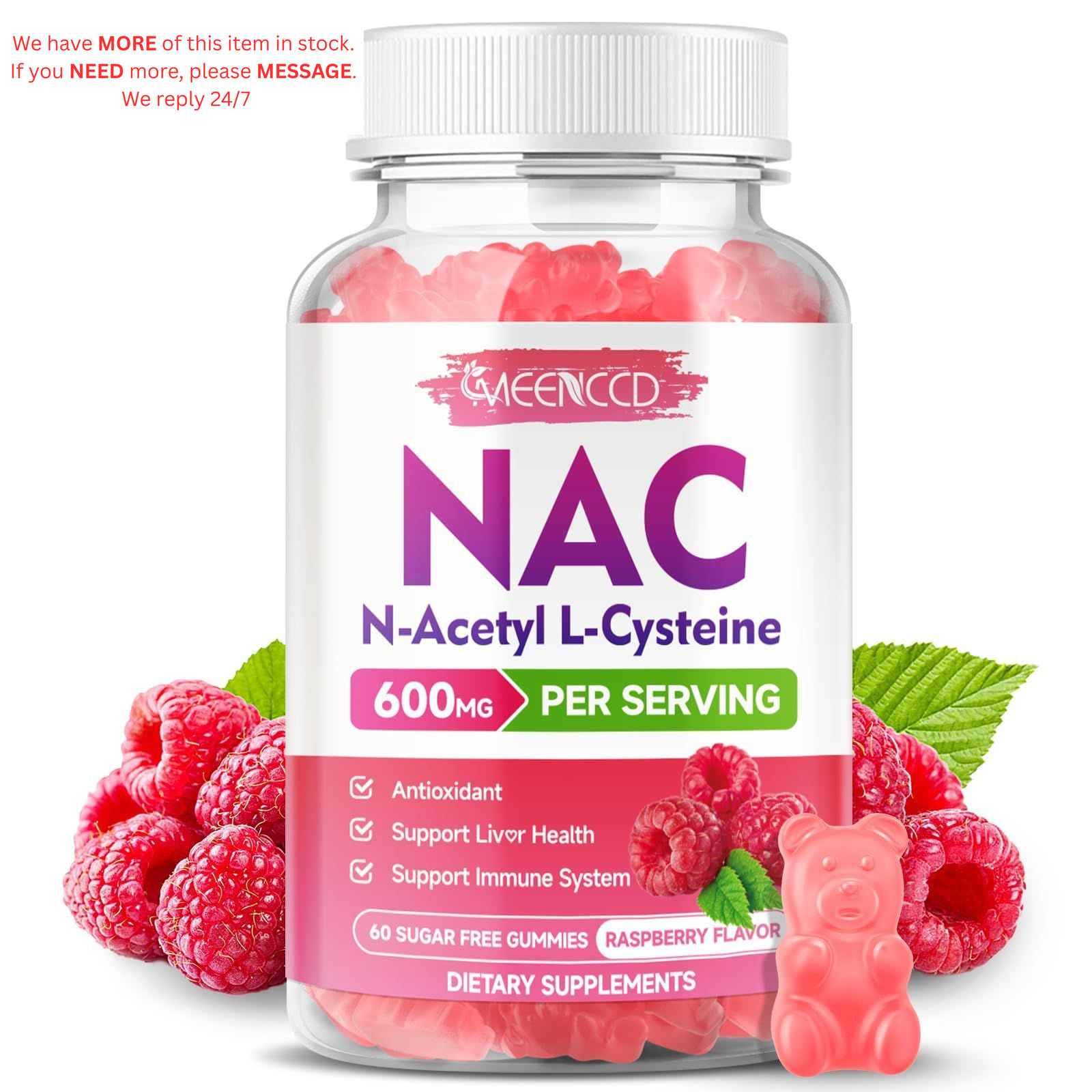 NAC Gummies, N Acetyl Cysteine 600mg, 60 Count (Pack of 1)