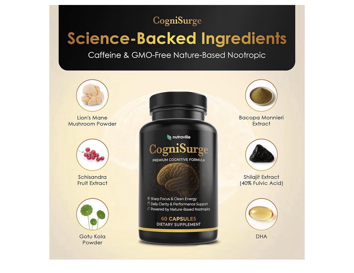 Nutraville CogniSurge Cognitive Nootropics Brain Support Supplement Memory 2Pack