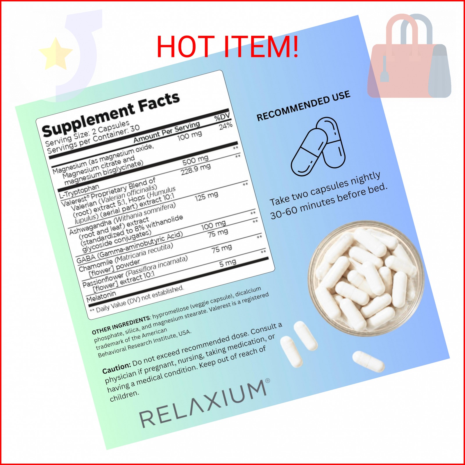 Relaxium Gentle Sleep Supplement | 60 Vegan Capsules, 30-Day Supply | Melatonin,