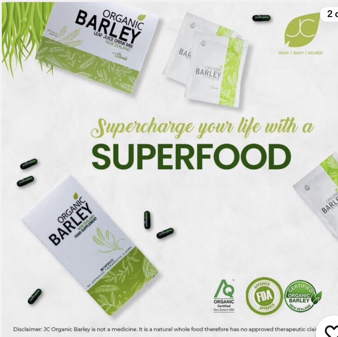 Bundled JC Organic barley Powder juice and JC Organic barley Capsules