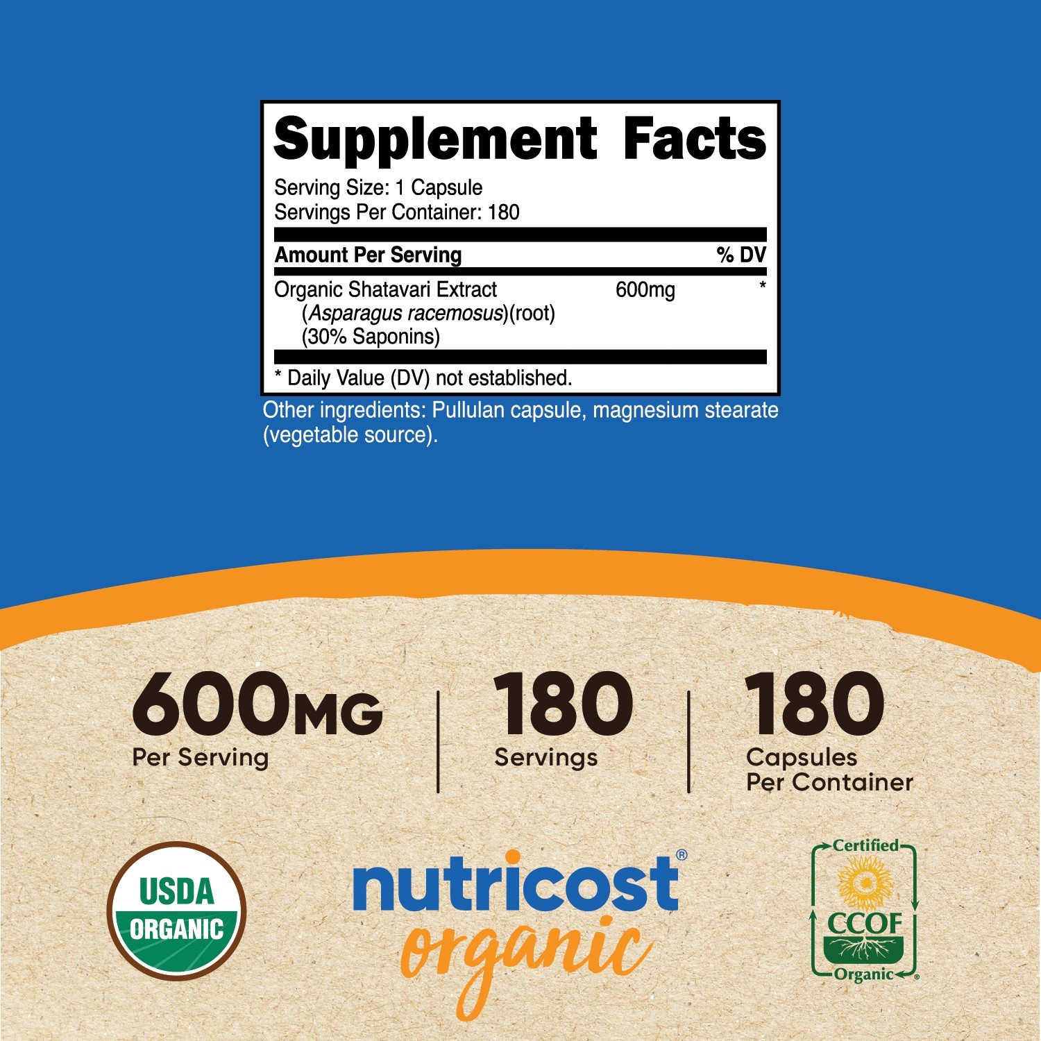 Nutricost Shatavari 600mg, 180 Capsules, Made with Organic Shatavari