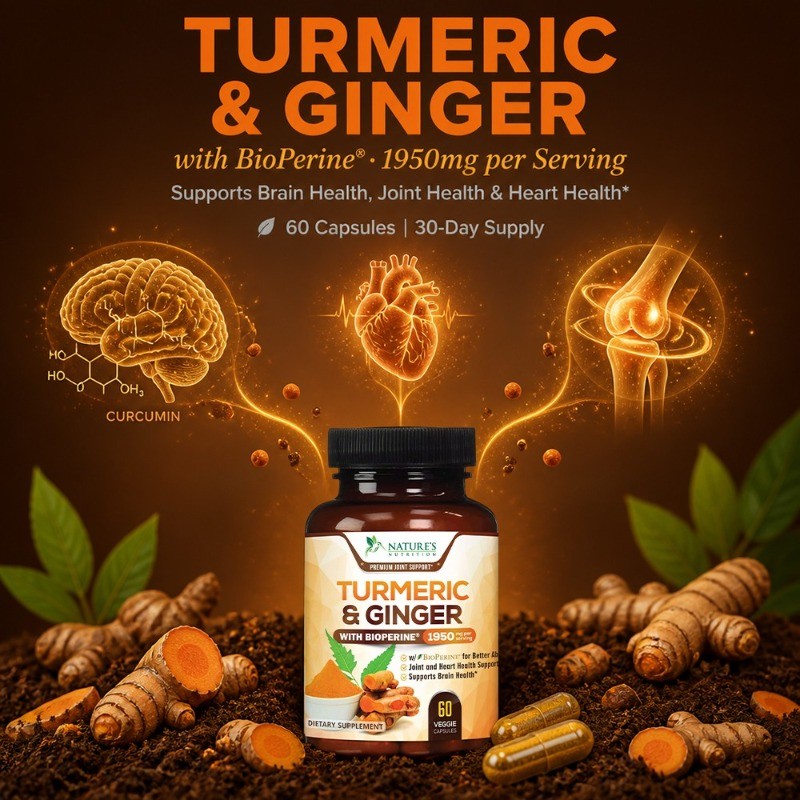 Turmeric & Ginger 1950mg 60/120 Caps Supports Joint, Brain & Heart Health