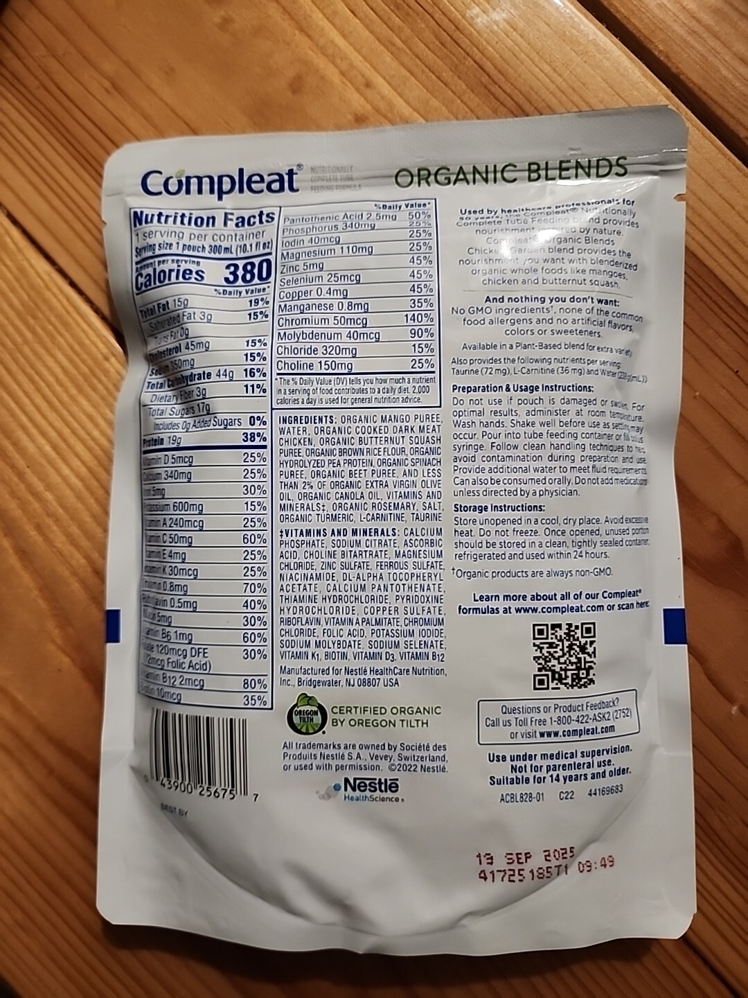 Compleat Pediatric Organic Blends Tube Feeding Chicken-Garden 10.1 oz 24 Ct