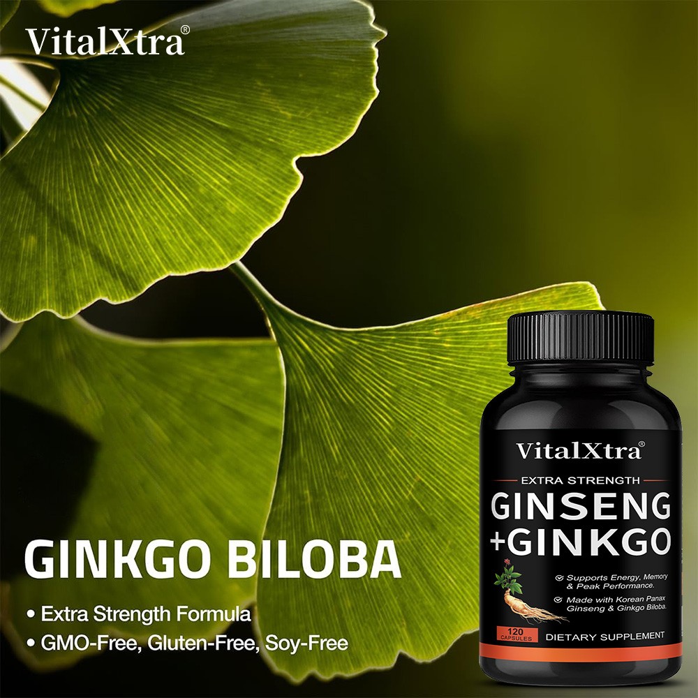 Ginsen Ginkgo Biloba Complex 120 Caps,Brain Focus&Memory,Steady Energy&Emotional