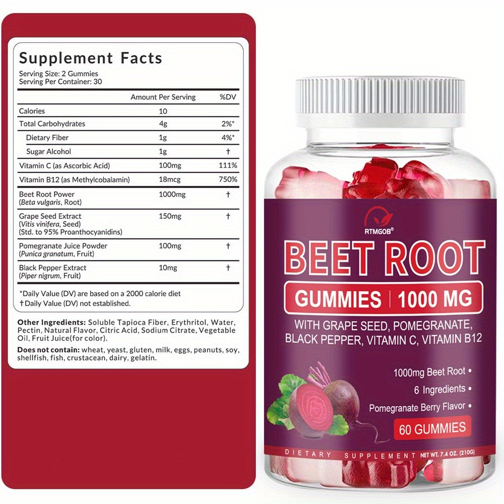 Vitamatic Beet Root Gummies 3000 mg Equivalent Per Serving – 60 Gummies