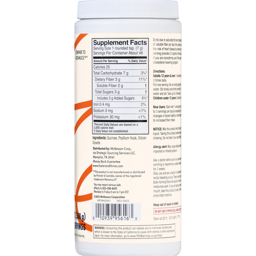 Foster & Thrive Fiber Powder Psyllium Husk Supplement Unflavored 48 Doses13 oz