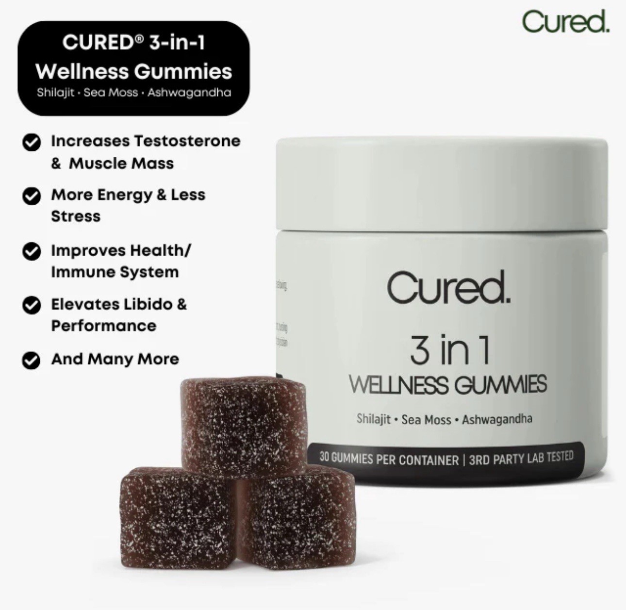 Cured 3 in 1 Gummies for Men Supports Natural Energy