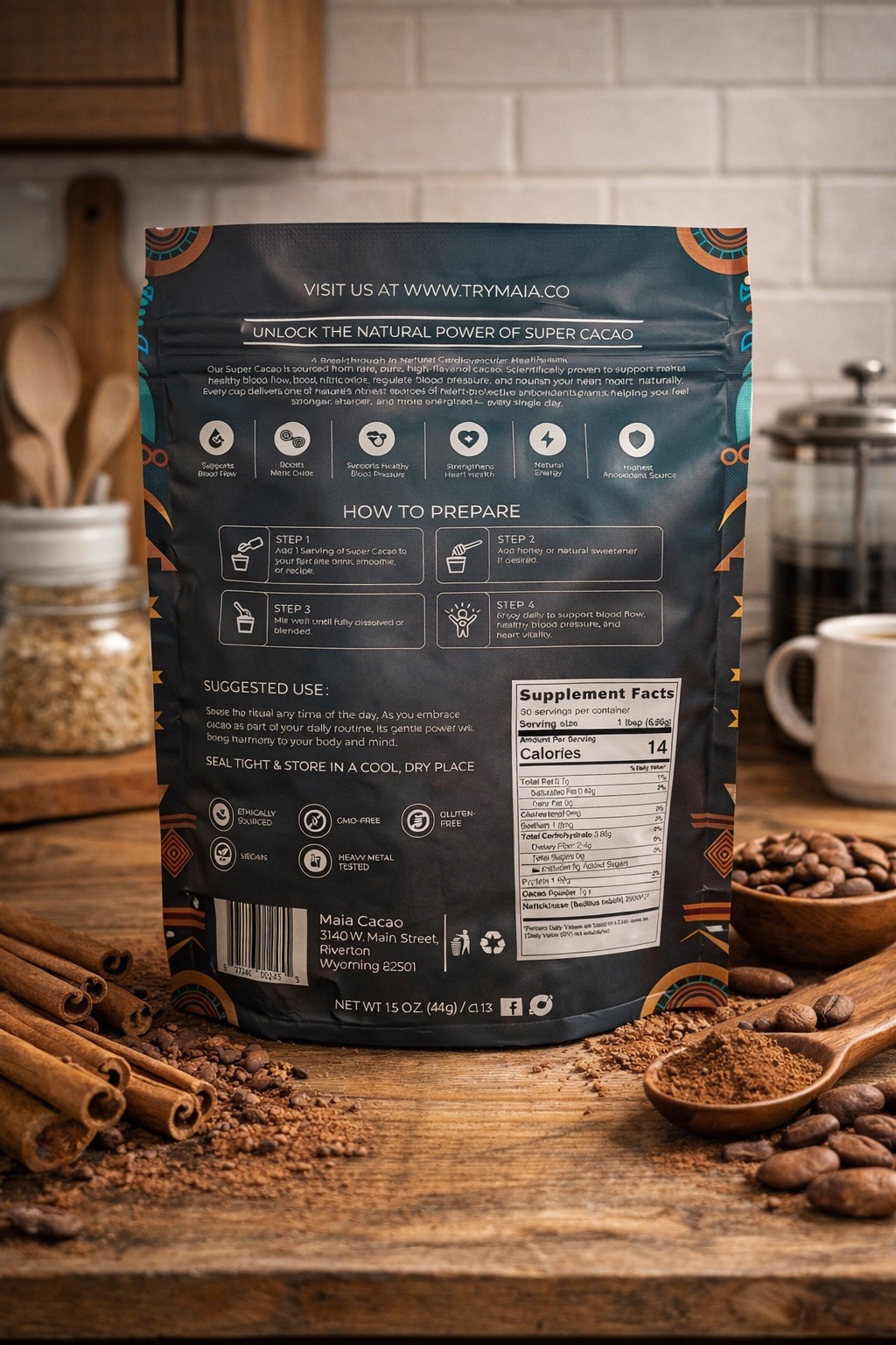 Maia Superfoods – High Flavanol Super Cacao, 7oz (200g) 30 servings
