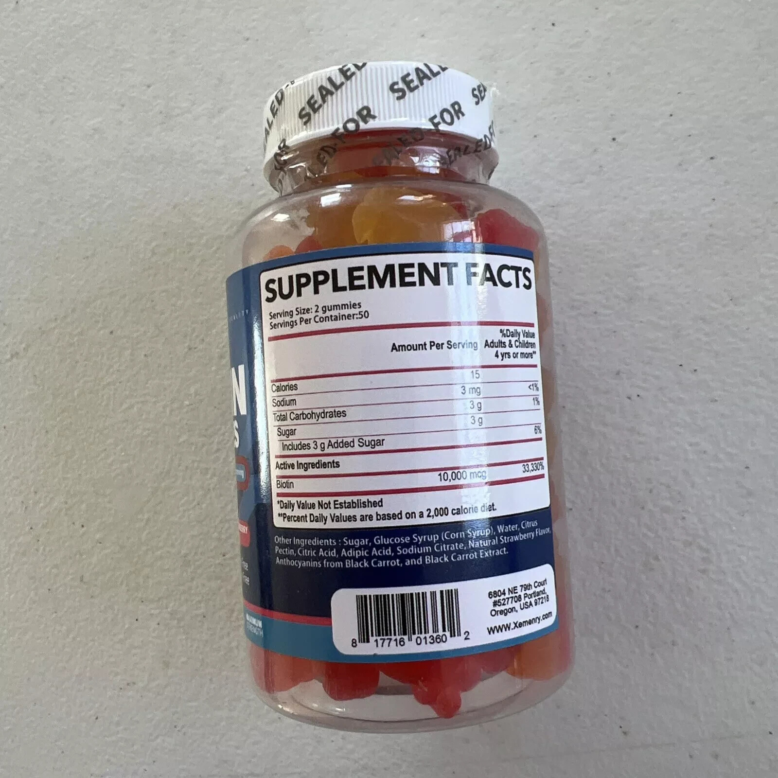 Xemenry Biotin Gummies Hair Skin Nails Strawberry Flavor 100 Gummies Exp 01/27