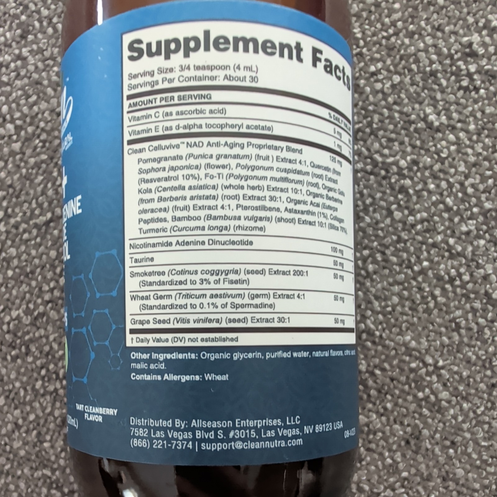 Clean Nutra Celluvive NAD+ Supplement Liquid Drops Tart Cleanberry 4 fl oz