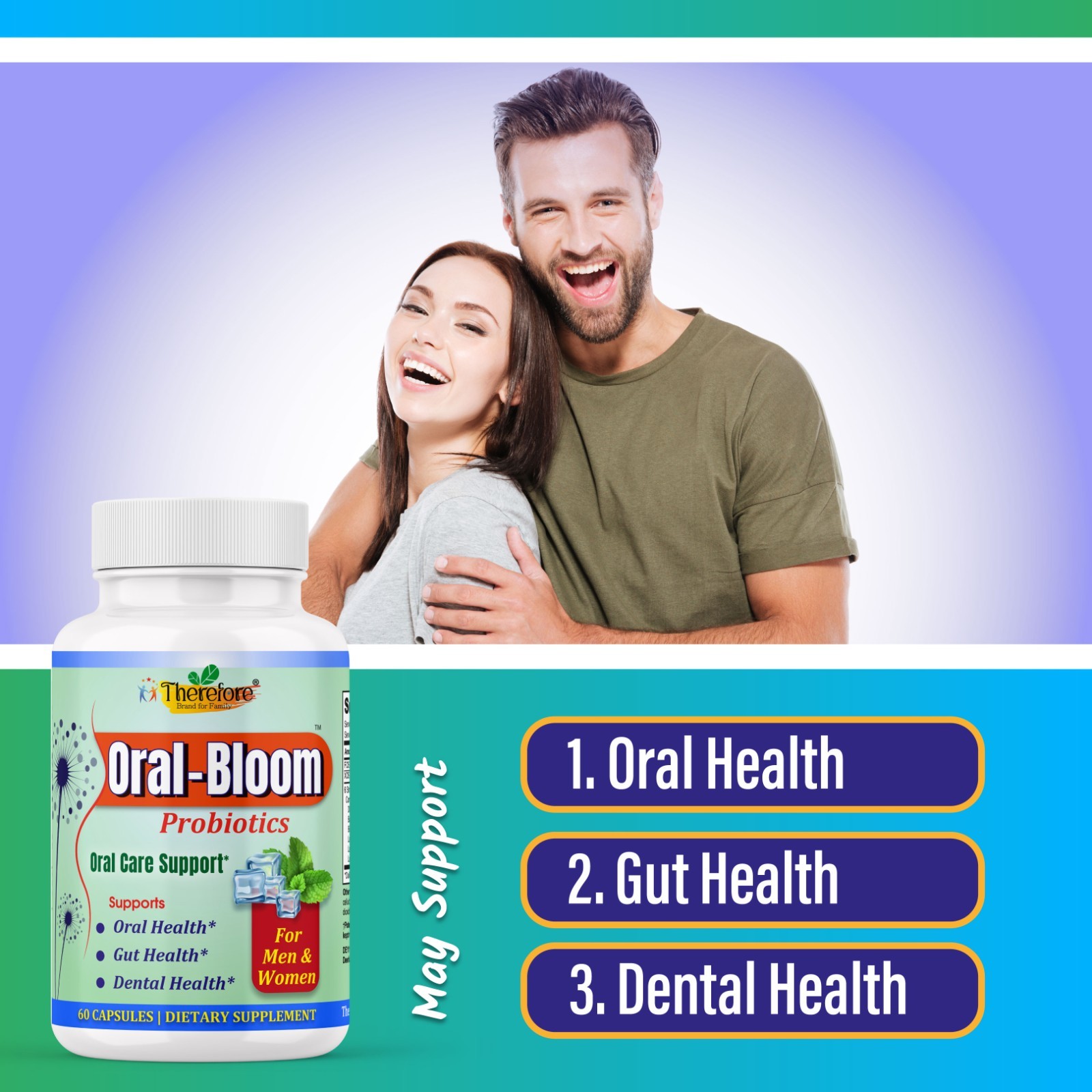 Oral-Bloom Probiotic Capsules for Oral Health, Gut Support & Fresh Breath-60ct