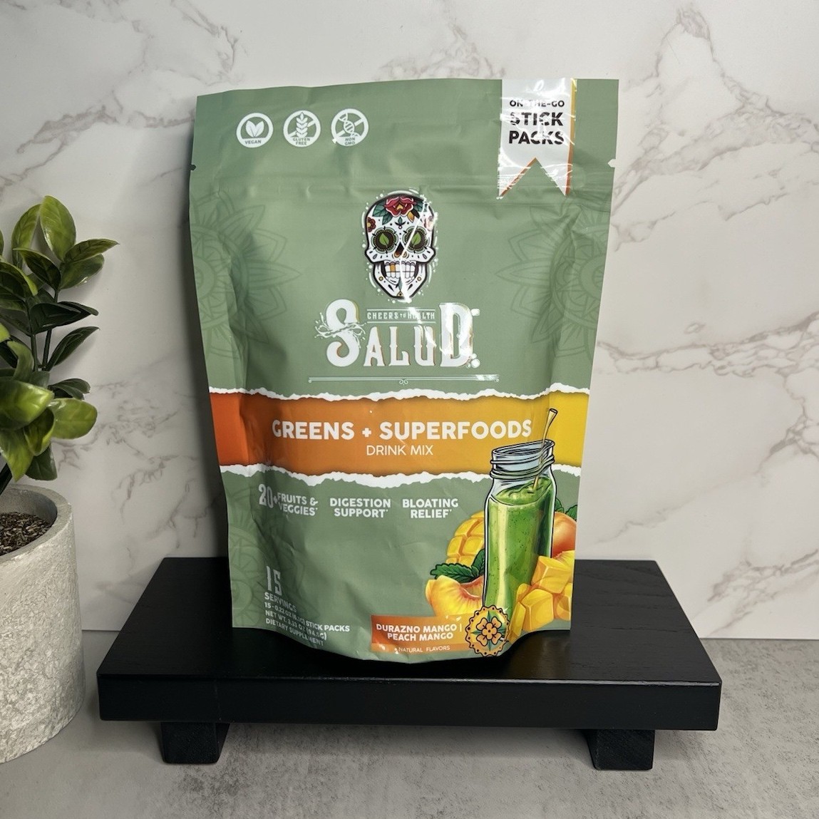 Salud Greens + Superfoods Drink Mix Peach Mango 15 Stick Packs Exp 08/2027