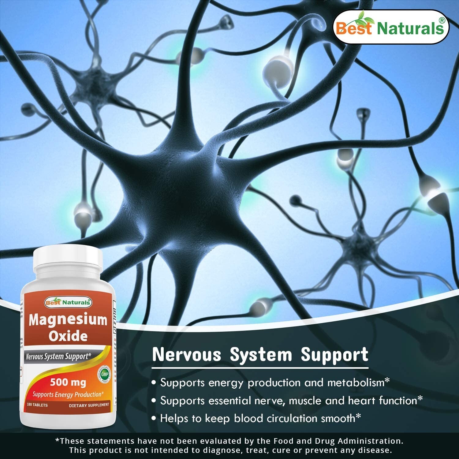 Best Naturals Magnesium Oxide 500 mg 180 Tablets