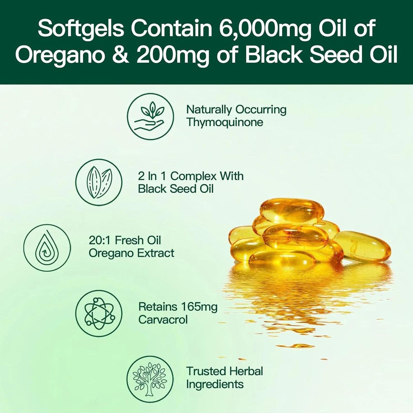 ​​Oil Of Oregano 300 Softgels 2 In 1 Black Seed Oil Organic Herbal Supplement