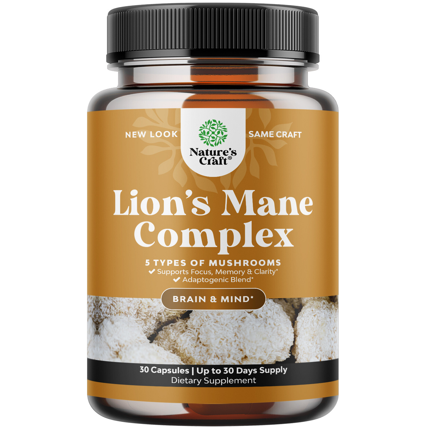 Advanced Lion’s Mane Mushroom Supplement Capsules with 5X Fruiting Body Mushroom