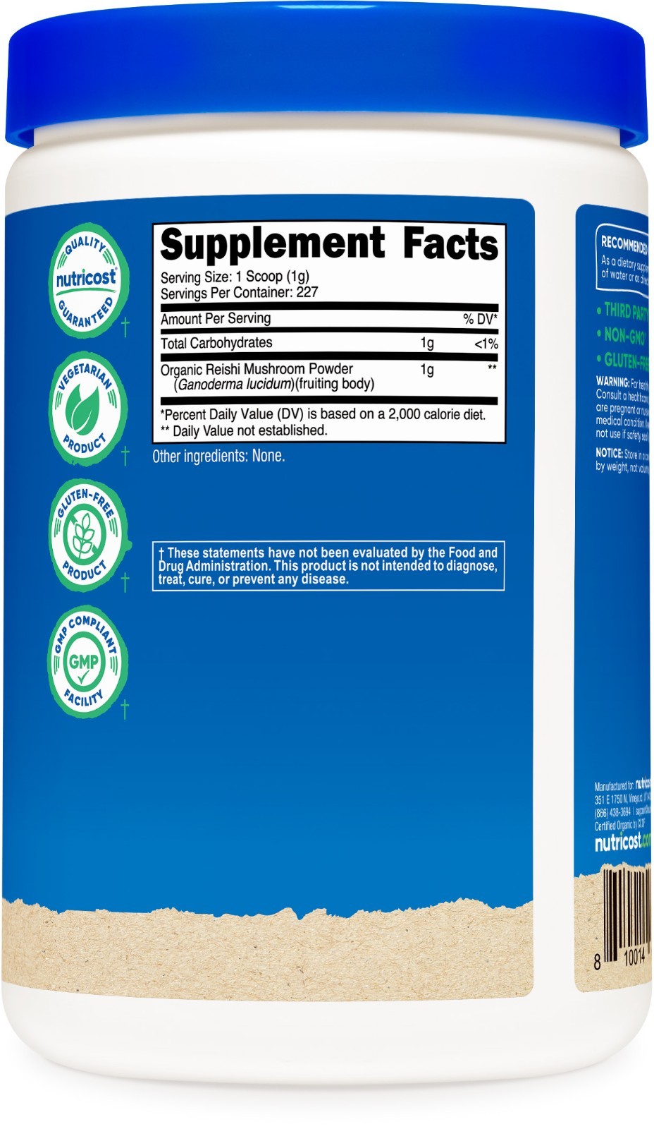 Nutricost Organic Reishi Mushroom Powder 8oz (0.5LB) – Non-GMO & Gluten Free