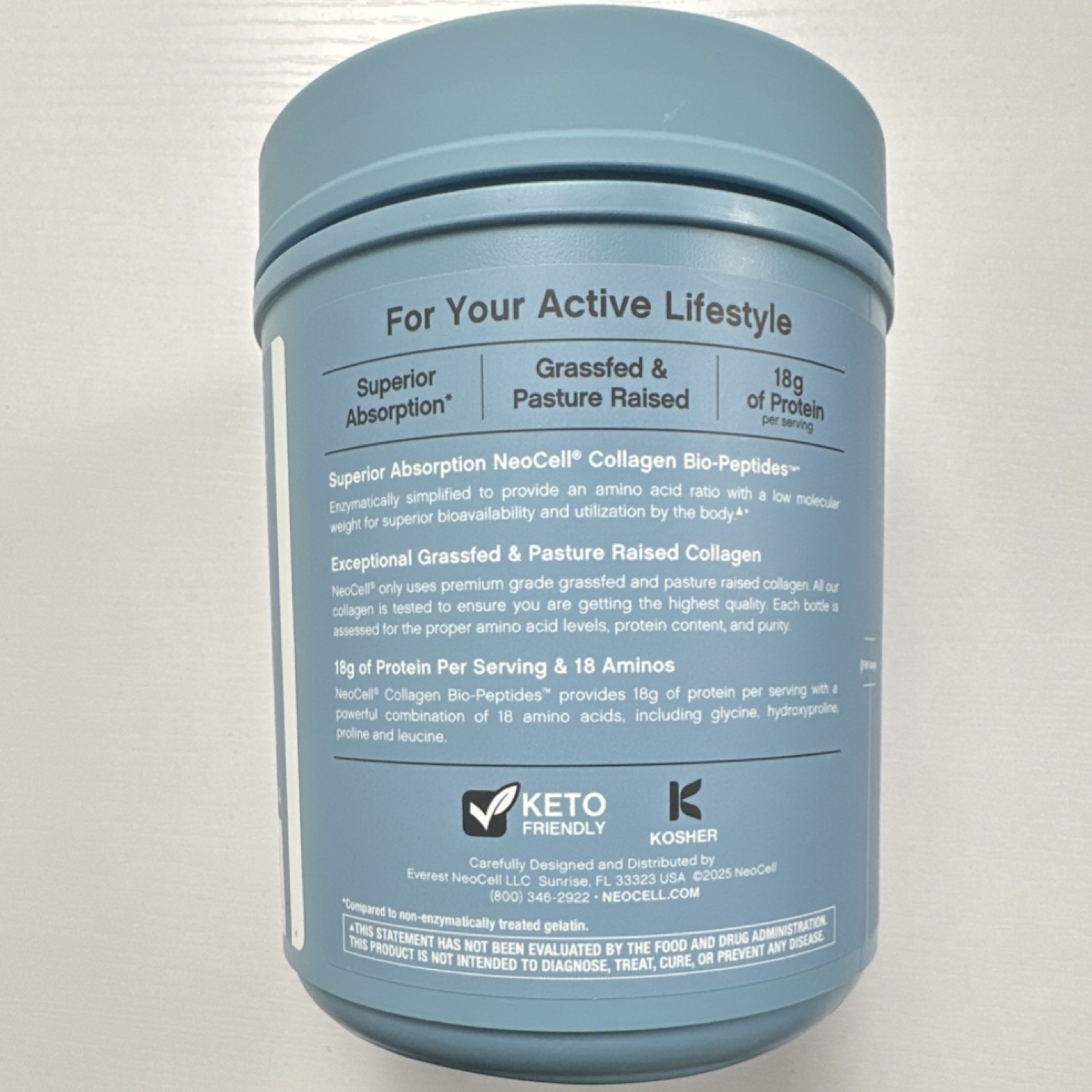 NeoCell Collagen Bio-Peptides Powder Grassfed Unflavored Keto Kosher 20oz