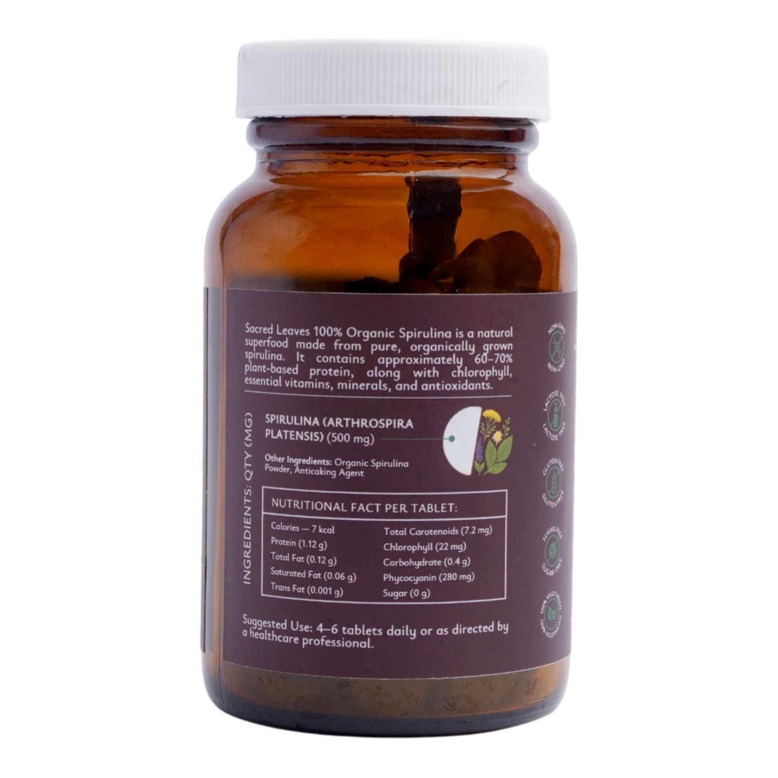 Sacred Leaves 100% Organic Spirulina Tablets 500 mg | Arthrospira Platensis
