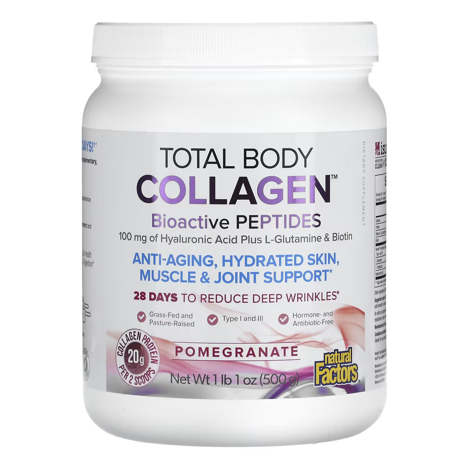 Natural Factors Total Body Collagen Powder,BioactivePeptides,Pomegranate,1lb1Oz