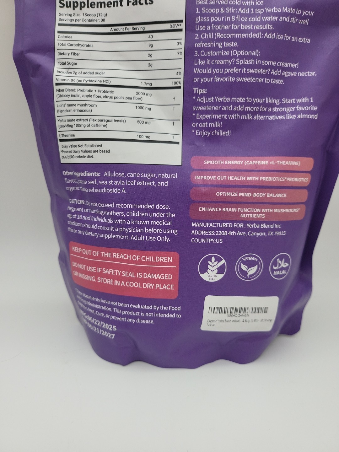 Yerba Blend Strawberry Kiwi Energy Probiotic Drink Mix 30 Servings Exp6-27
