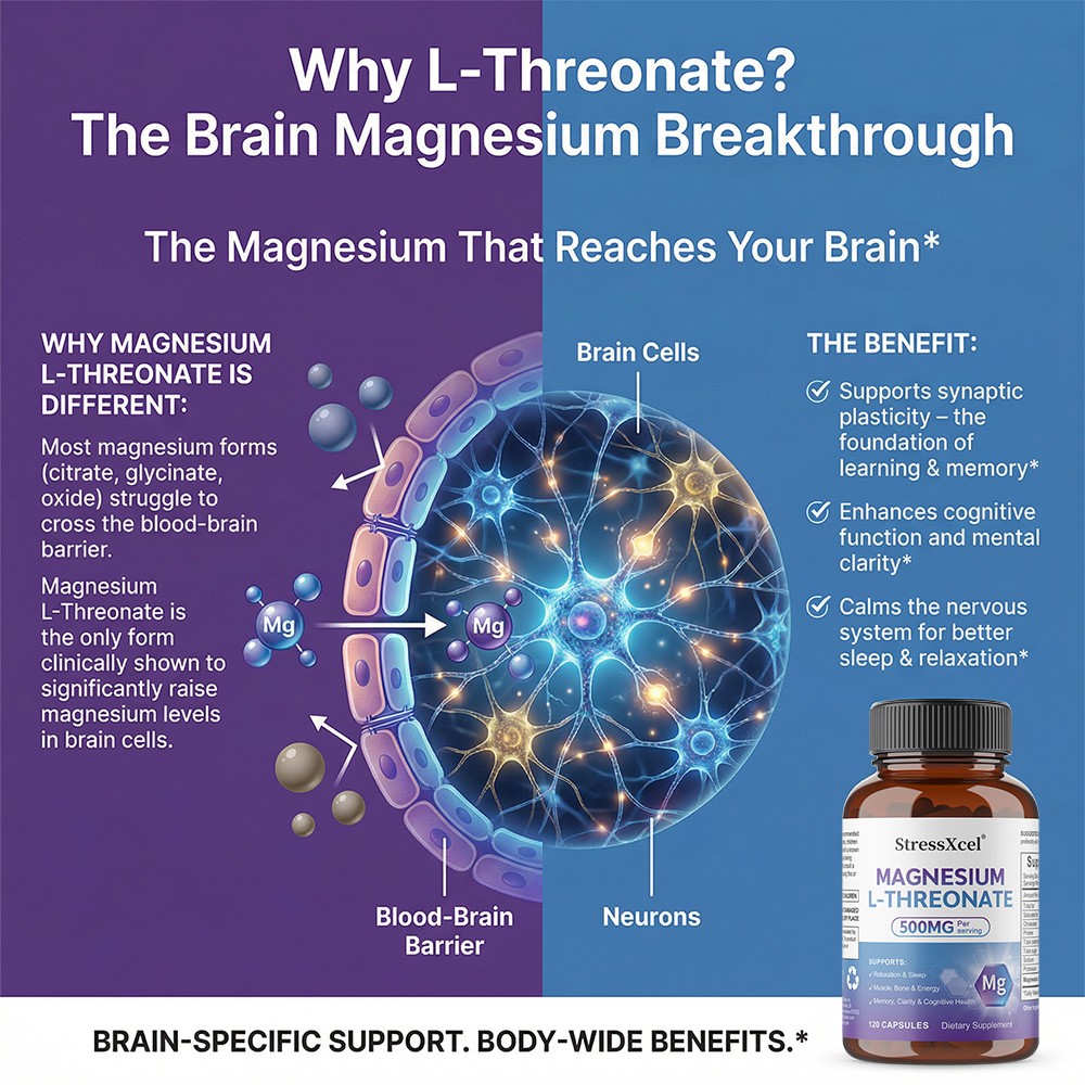 Magnesium L-Threonate 500mg – Supports Brain Health, Relaxation 30/60/120Caps
