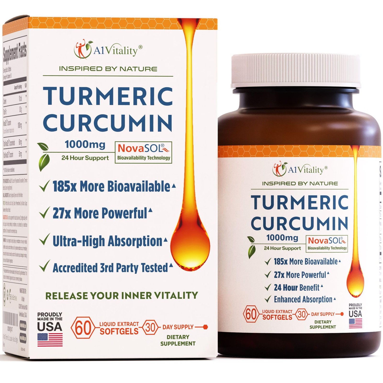 A1Vitality NovaSOL Turmeric Curcumin 1000mg – Clinically 60 Count (Pack of 1)