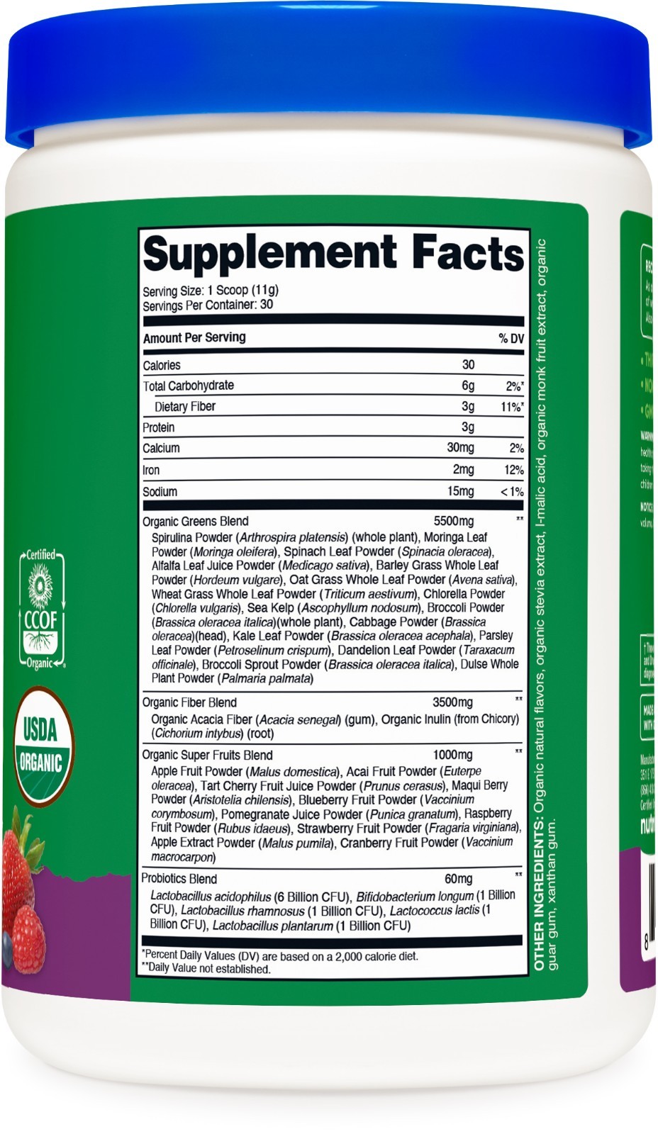 Nutricost Organic Super Greens Powder (30 Servings) Mixed Berry Flavor