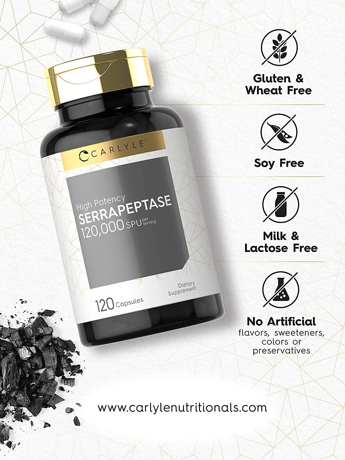 Serrapeptase 120000 SPU | 120 Capsules | Supports Sinus Health | by Carlyle