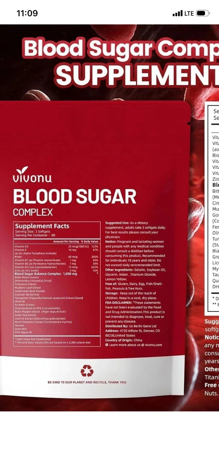 vivonu Blood Sugar Complex Support 240 Softgels Gluten-Free Dairy/Egg-Free